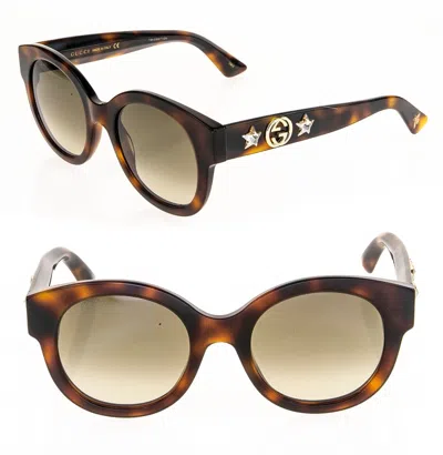 Pre-owned Gucci 0207 Gg0207s Brown Havana Cat Eye Star Diva Sunglasses 002 Women Authentic In Gray