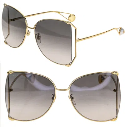 Pre-owned Gucci 0252 Gold Gray Style Oversized Metal Fashion Pearl Sunglasses Gg0252s 002