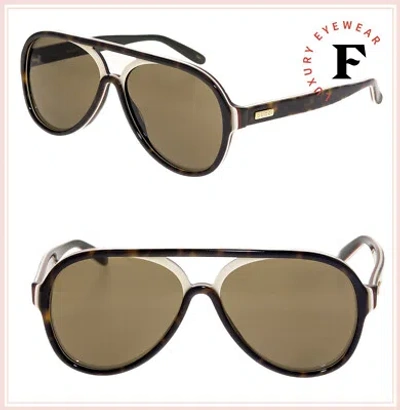 Pre-owned Gucci 0270 Havana Ivory Brown Stripe Retro Aviator Unisex Sunglasses Gg0270s