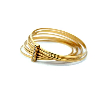 Pre-owned Gucci 0.35 Carat Round Brilliant Diamond 18 Karat Yellow Gold Bangle Bracelet
