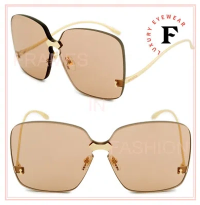 Pre-owned Gucci 0352 Metal Gold Brown Oversized Rimless Sunglasses Gg0352s Authentic 002