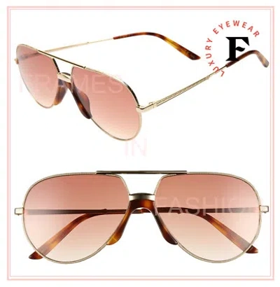 Pre-owned Gucci 0432 Gold Brown Aviator Etched Metal Retro Sunglasses Gg0432s Unisex 002