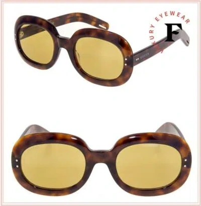 Pre-owned Gucci 0497 Brown Yellow Retro Oval Unisex Sunglasses Gg0497s 002 Authentic
