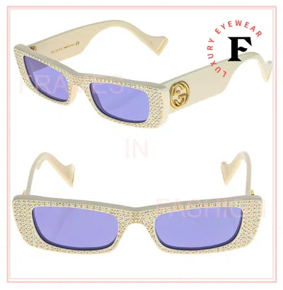 Pre-owned Gucci 0516 Ivory Lilac Crystal Pave Geometric Sunglasses Gg0516s Unisex Limited In Blue