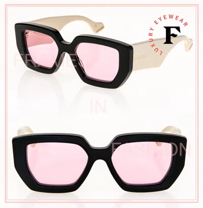 Pre-owned Gucci 0630 Ivory Black Pink Logo Oversized Chunky Unisex Gg0630s 003 Sunglasses
