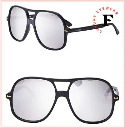 Pre-owned Gucci 0706 Black Gold Mirrored Oversized Unisex Retro Sunglasses Gg0706s 001 In Silver