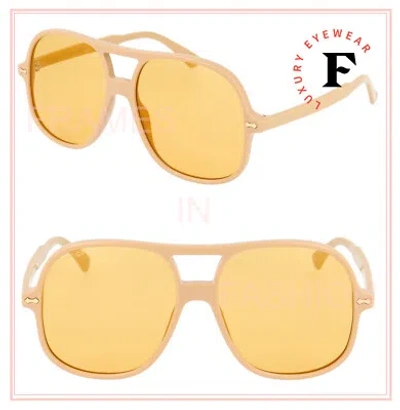 Pre-owned Gucci 0706 Ivory Yellow Mirrored Oversized Unisex Retro Sunglasses Gg0706s 004
