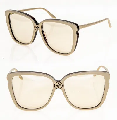 Pre-owned Gucci 0709 Ivory Brown Wood Crystal Oversized Retro Glamour Sunglass Gg0709s 003 In Yellow