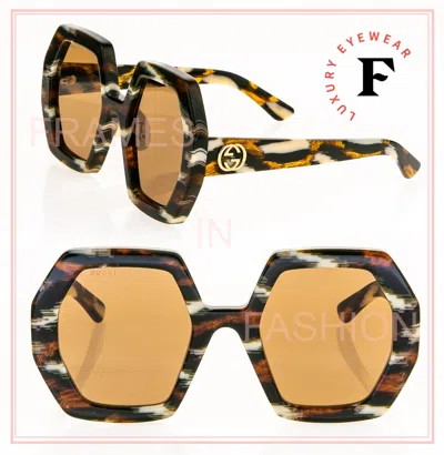 Pre-owned Gucci 0772 Brown Leopard Stripe Geometric Logo Gg0772s 011 Sunglasses Authentic