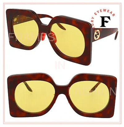 Pre-owned Gucci 0784 Spotted Havana Yellow Oversized Runway Unisex Gg0784s 001 Sunglasses