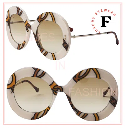 Pre-owned Gucci 0894 Ivory Brown Horsebit Print Oversized 003 Sunglasses Gg0894s Authentic