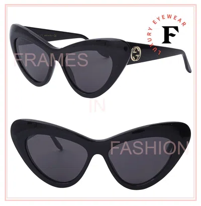 Pre-owned Gucci 0895 Black Gray Cat Eye Runway Gg0895s 001 Retro Fashion Chunky Sunglasses