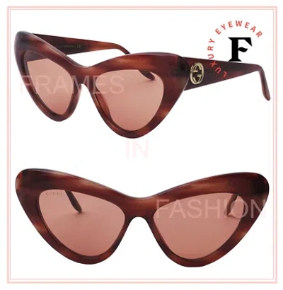 Pre-owned Gucci 0895 Havana Red Cat Eye Runway Gg0895s 004 Fashion Chunky Sunglasses