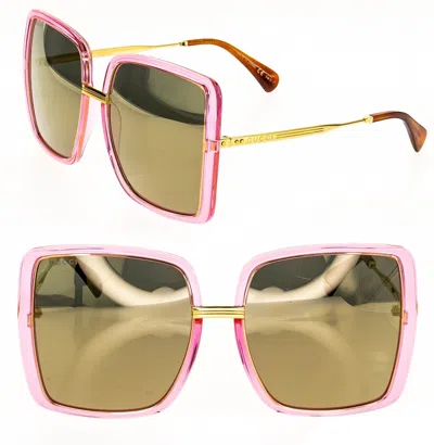 Pre-owned Gucci 0903 Pink Gold Mirrored Rectangular 005 Retro Oversized Sunglasses Gg0903s