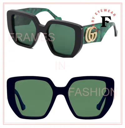 Pre-owned Gucci 0956 Black Green Marble 001 Logo Chunky Sunglasses Gg0956s Women Authentic