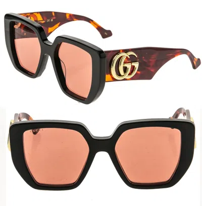 Pre-owned Gucci 0956 Black Orange Havana 009 Gg Gold Logo Chunky Sunglasses Gg0956s