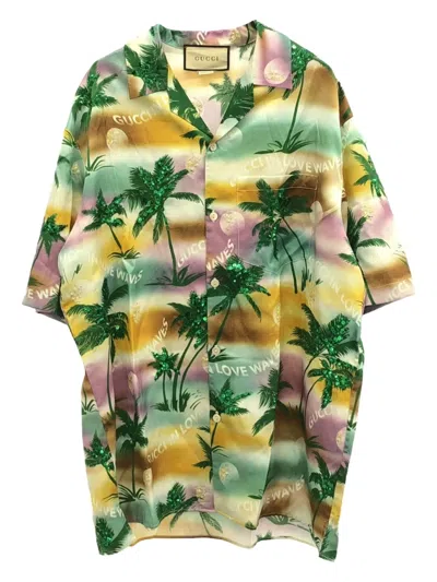 Pre-owned Gucci 10's Printed Bowling Shirt In Yellow