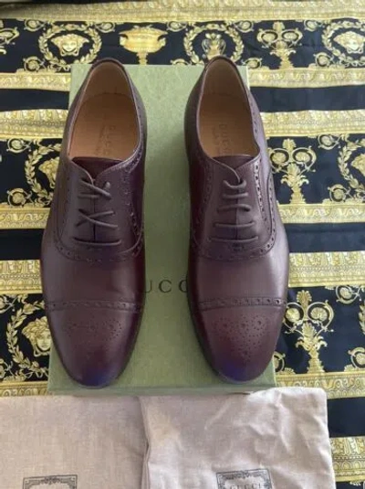 Pre-owned Gucci 100% Auth  Burgundy Leather Jakarta Loafers Dress Shoes 13 Us 13.5 In Red