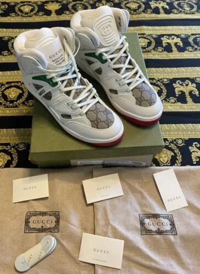 Pre-owned Gucci 100% Auth  White Demetra Gg Logo Basket Sneakers 673077 14 Us 14.5