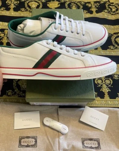 Pre-owned Gucci 100% Authentic Men's  1977 White Leather Web Green And Red 14 Us 14.5