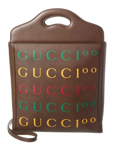 Gucci 100 Medium Leather Tote In Brown