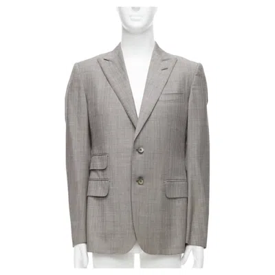 Pre-owned Gucci 100% Wool Grey Red Checkered Pocketed Boxy Long Sleeve Blazer It50 L