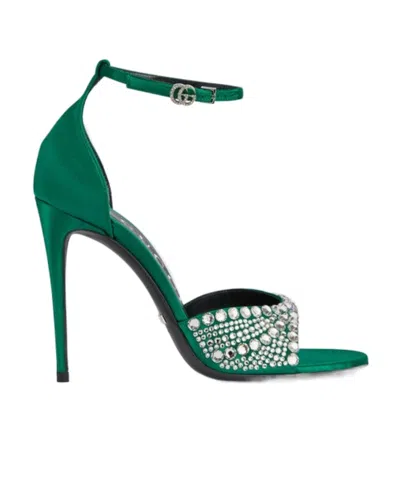 Gucci 100mm Crystal-embellished Sandals In Green