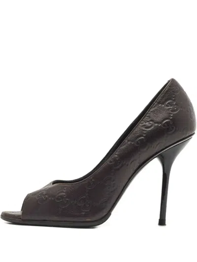 Pre-owned Gucci 100mm Leather Peep-toe Pumps