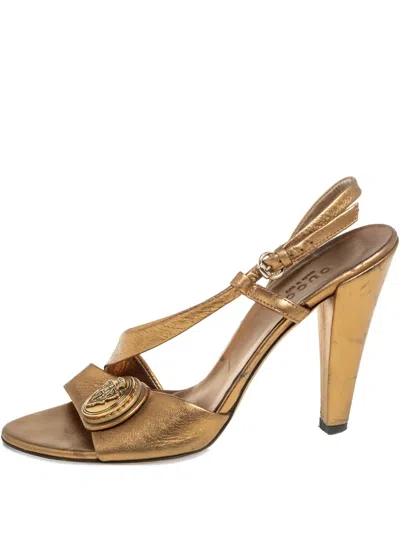 Pre-owned Gucci 100mm Leather Slingback Sandals In Brown