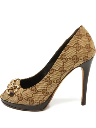 Pre-owned Gucci 100mm New Hollywood Platform Peep-toe Pumps