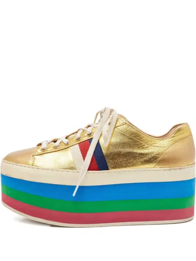Pre-owned Gucci 100mm Platform Rainbow Sneakers