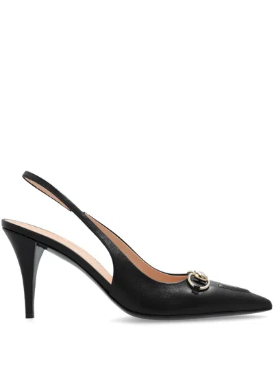 Gucci 85mm Erin Leather Slingback Pumps In Black