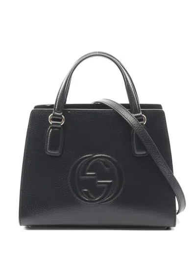 Pre-owned Gucci 1010s Soho Interlocking G Leather Tote Bag In Black