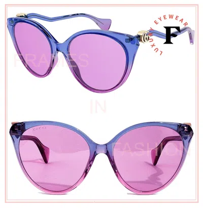 Pre-owned Gucci 1011 Blue Pink Wave Gradient 003 Logo Summer Sunglasses Gg1011s Authentic
