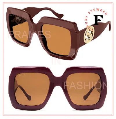 Pre-owned Gucci 1022 Brown 002 Gg Gold Logo Chunky Sunglasses Gg1022s Women Authentic