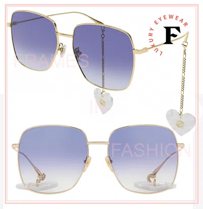 Pre-owned Gucci 1031 Gold Lilac Chain Pearl Heart Pendant 004 Sunglasses Gg1031s Authentic In Purple
