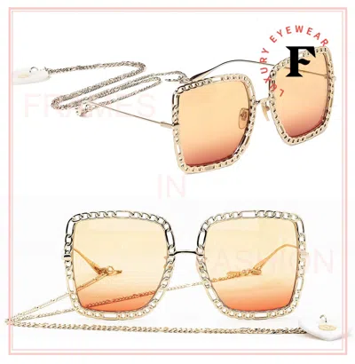 Pre-owned Gucci 1033 Gold Orange Chain Necklace Pearl Heart Pendant 001 Sunglasses Gg1033s