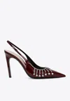 Gucci 105 Crystal Embellished Slingback Pumps In Patent Leather In Burgundy