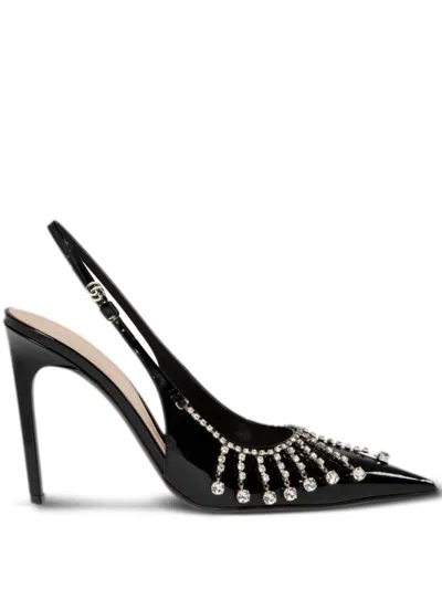 Gucci Crystal-embellished Patent-leather Slingback Pumps In Black