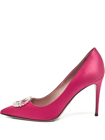 Pre-owned Gucci 105mm Crystal-embellished Satin Pumps