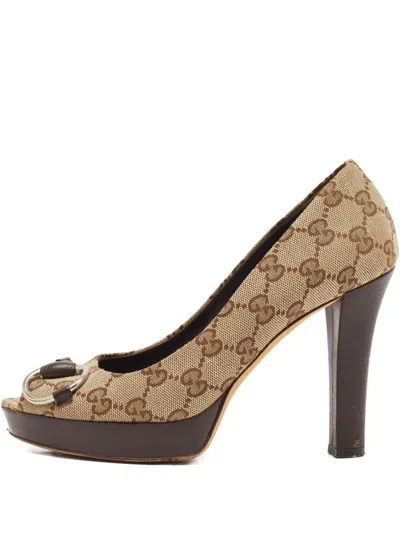 Pre-owned Gucci 105mm Gg Pattern Peep Toe Pumps