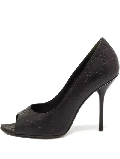 Pre-owned Gucci 105mm Ssima Leather Pumps In Black
