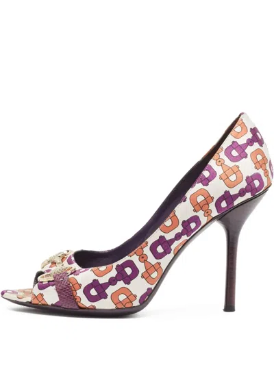Pre-owned Gucci 105mm Peep-toe Patterned Pumps