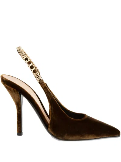 Gucci 105mm Signoria Chain-embellished Velvet Pumps In Brown