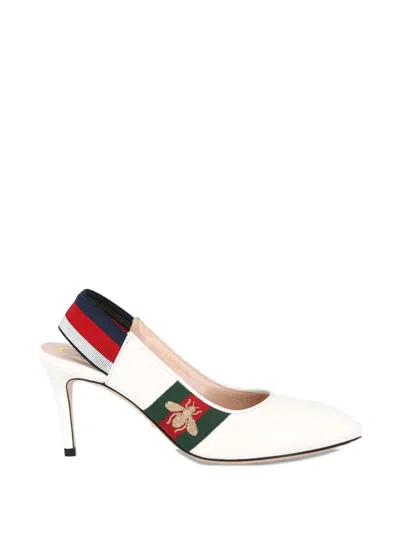 Pre-owned Gucci 10mm Sylvie Embroidered Slingback Pumps In White