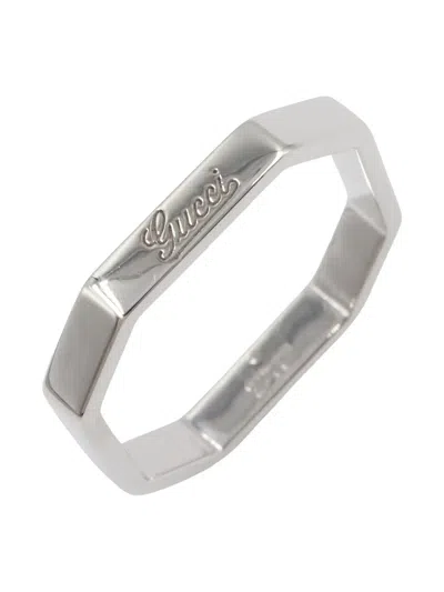 Pre-owned Gucci 10s 18k White Gold Octagon Ring In Silver