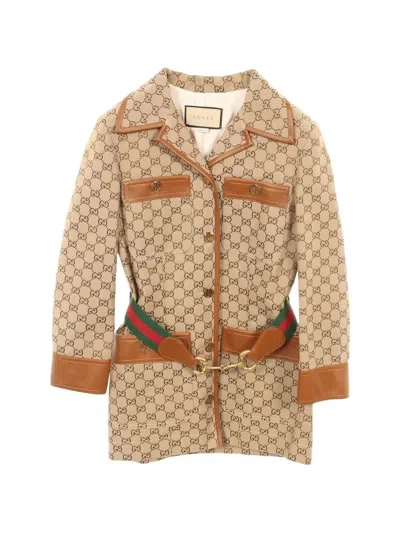 Pre-owned Gucci 10s Canvas Horsebit Jacket In Neutral