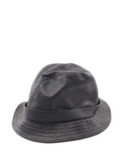 Pre-owned Gucci 10s Ssima Leather Bucket Hat In Black