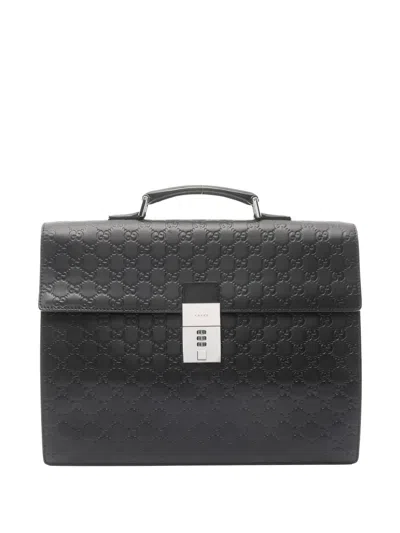 Pre-owned Gucci 10s Leather Briefcase In Black