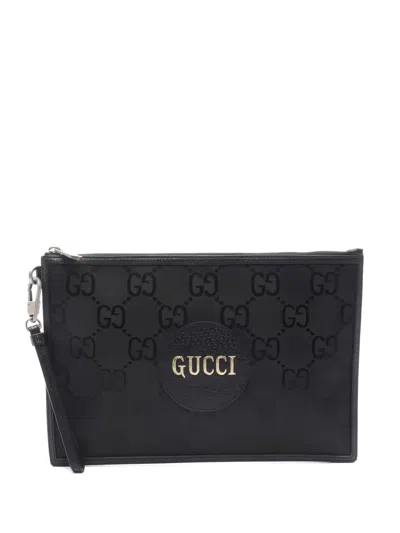 Pre-owned Gucci 10s Monogram-pattern Leather Clutch Bag In Black